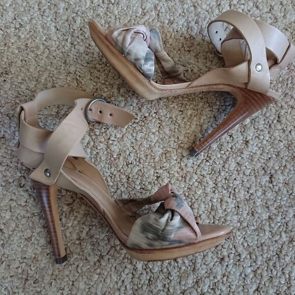 ALLSAINTS Beige satin Rozen twisted straps high heel SANDALS size 37 - Picture 1 of 15